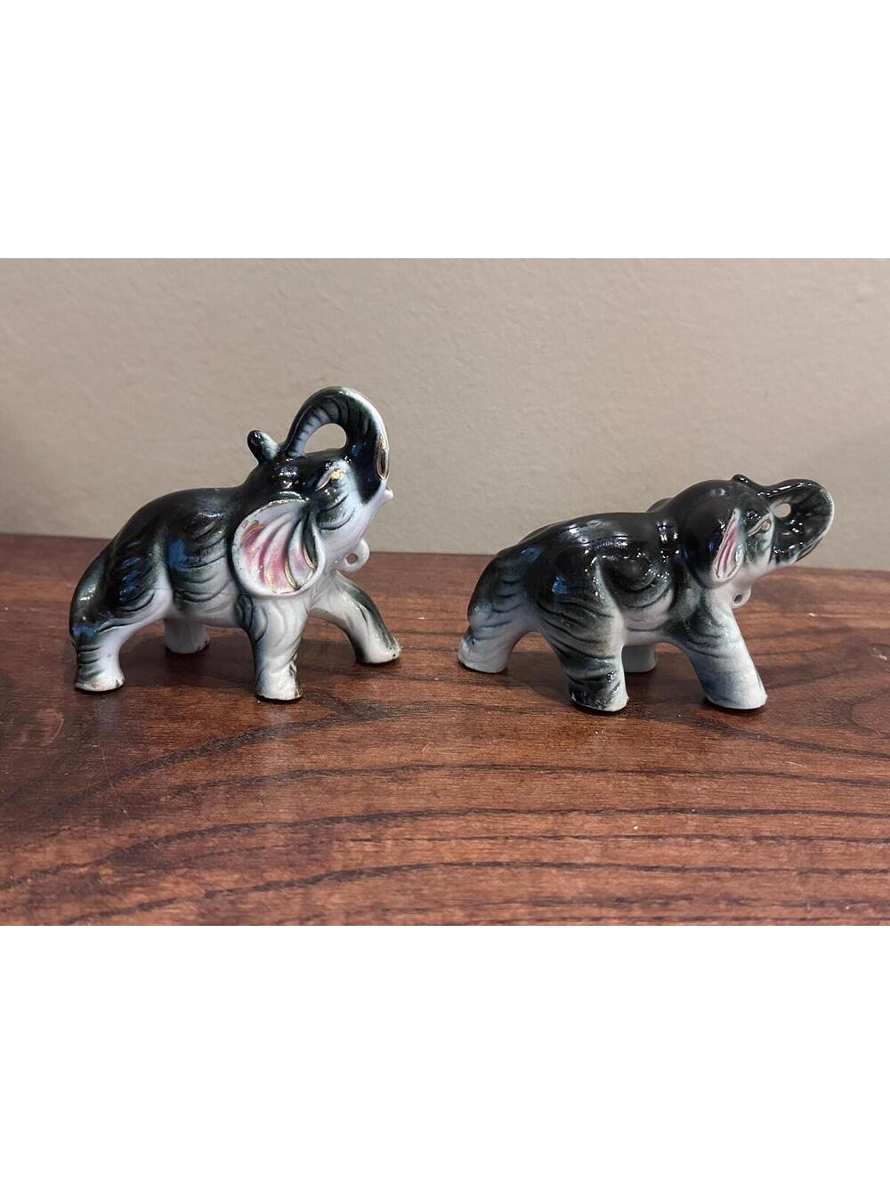 Vintage Japanese Ceramic Porcelain Elephant Pair